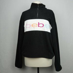 Bebe Size Large Black Polar Fleece 1/4 Zip Pullover Sweatshirt Sweater NEW